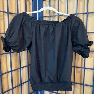 NY&C Black Off-Shoulder Puff Sleeve Smocked Hem Top – Size L